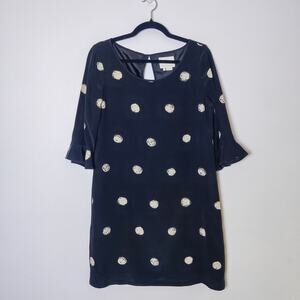 Kate Spade NY Silk Black Cream Polka Dot Flared Sleeve Preppy Mini Shift Dress 6